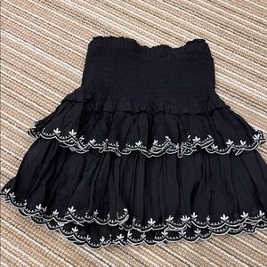 Aqua Black Skirt with White Embroidery